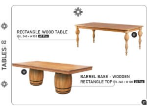 Rectangle Wood Table & Barrel Base – Wooden Rectangle Top