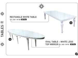 Rectangle White Table & Oval Table – White Legs Top Mirror
