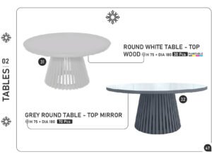 Round White Table – Top Wood & Grey Round Table – Top Mirror