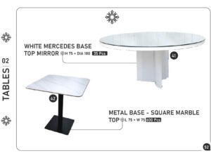 White Mercedes Base Top Mirror & Metal Base – Square Marble Top