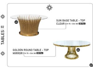 Sun Base Table – Top Clear & Golden Round Table – Top Mirror