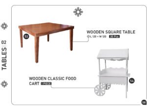 Wooden Square Table & Wooden Classic Food Cart