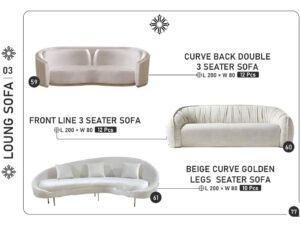 Curve Back Double, Front Line & Beige Curve Golden Leg Sofas