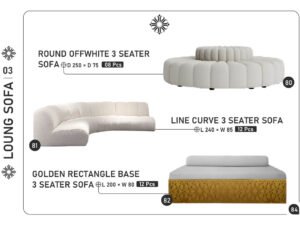 Round Off-White / Line Curve / Golden Rectangle Base 3-Seater Collection