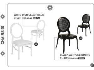 White Dior Clear Back Chair & Black Acrylic Dining Chair