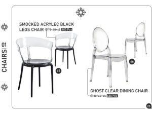 Smoked Acrylic Black Legs Chair & Ghost Clear Dining Chair