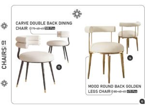 Carve Double Back Dining Chair & Mood Round Back Golden Legs Chair