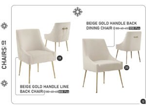 Beige Gold Handle Line Back Chair & Beige Gold Handle Back Dining Chair